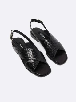 Black Woven Leather Sandals-Carel Best