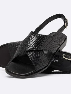 Black Woven Leather Sandals-Carel Best