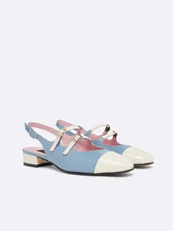 Blue And Ivory Upcycled Patent Leather Slingback Mary Janes-Carel Store