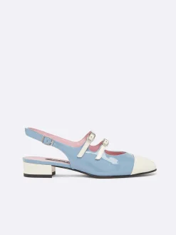 Blue And Ivory Upcycled Patent Leather Slingback Mary Janes-Carel Store