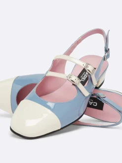 Blue And Ivory Upcycled Patent Leather Slingback Mary Janes-Carel Store