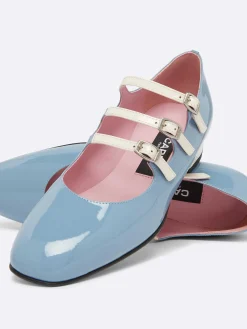 Blue And Ivory Upcycled Patent Leather Mary Janes Ballet Flats-Carel Online