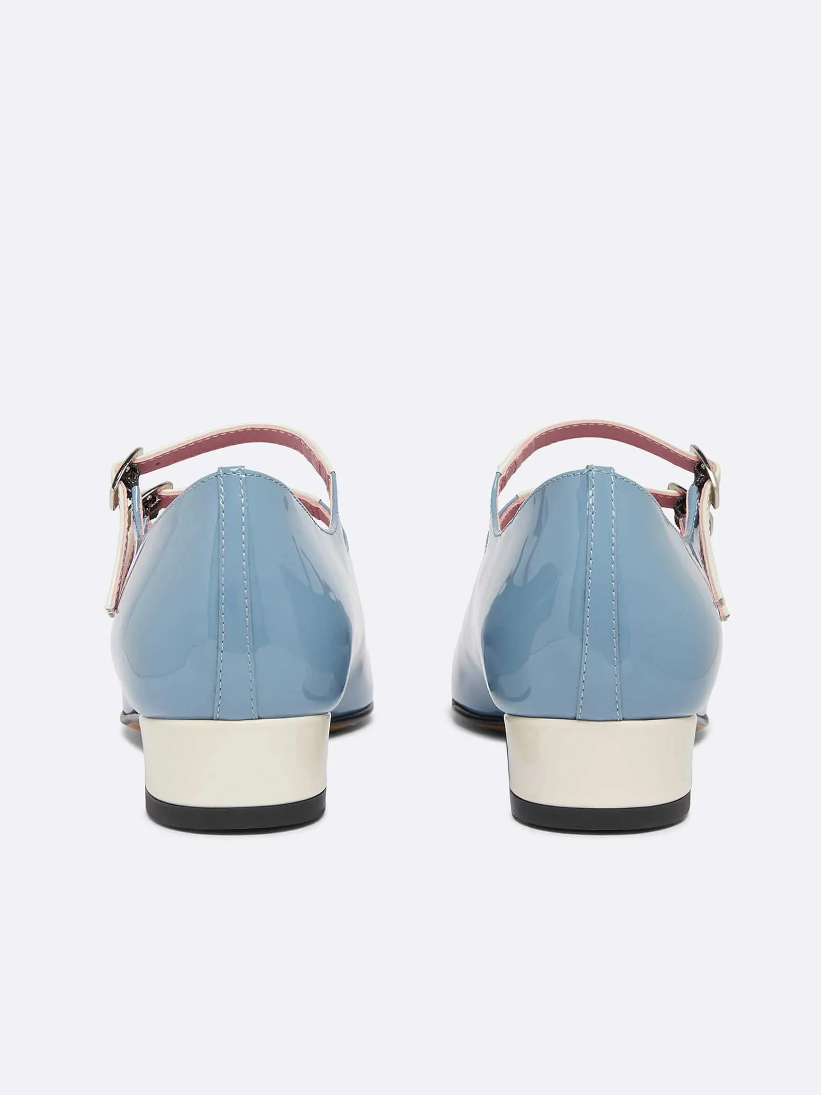 Blue And Ivory Upcycled Patent Leather Mary Janes Ballet Flats-Carel Online