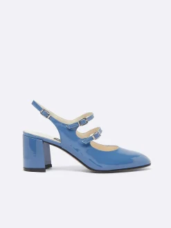 Blue Denim Upcycled Patent Leather Slingback Mary Janes-Carel Sale