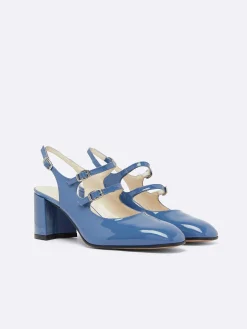 Blue Denim Upcycled Patent Leather Slingback Mary Janes-Carel Sale