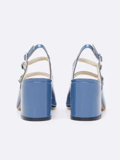 Blue Denim Upcycled Patent Leather Slingback Mary Janes-Carel Sale