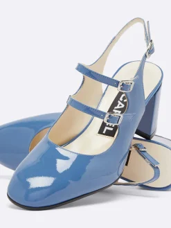 Blue Denim Upcycled Patent Leather Slingback Mary Janes-Carel Sale