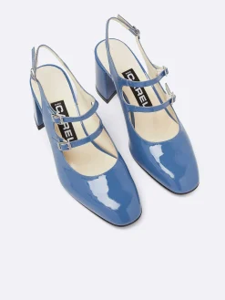 Blue Denim Upcycled Patent Leather Slingback Mary Janes-Carel Sale