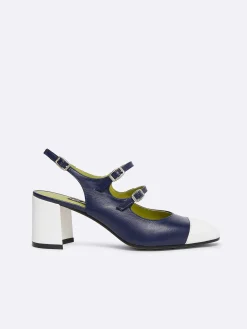 Blue Leather And White Patent Leather Slingback Mary Janes-Carel Hot