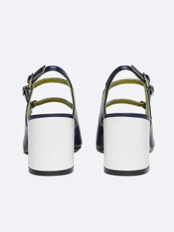 Blue Leather And White Patent Leather Slingback Mary Janes-Carel Hot