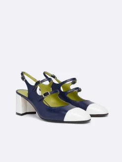 Blue Leather And White Patent Leather Slingback Mary Janes-Carel Hot