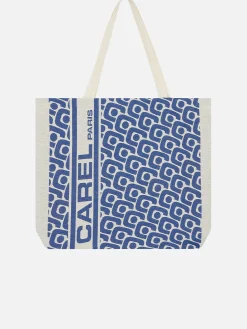Blue Monogrammed Tote Bag With Jacquard Weave-Carel Clearance
