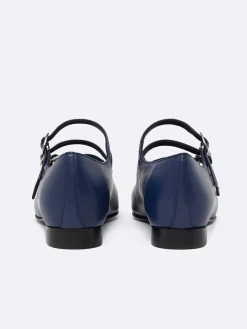 Blue Navy Leather Mary Janes Ballet Flats-Carel Outlet