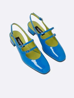 Blue Patent Leather Slingback Mary Janes-Carel Sale