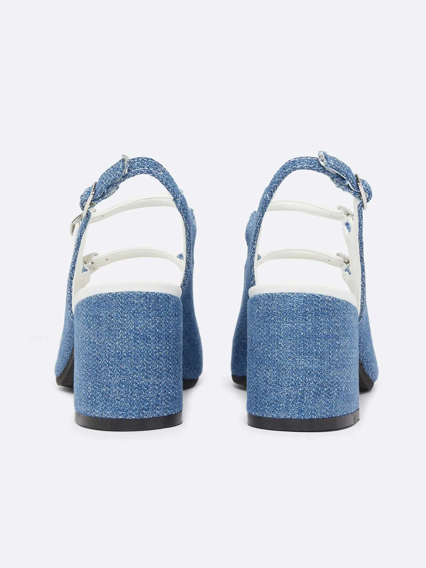Blue Upcycled Denim And White Appleskin Slingback Mary Janes-Carel Fashion