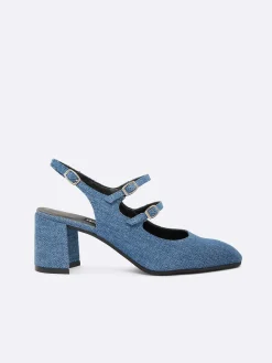 Blue Upcycled Denim Fabric Slingback Mary Janes-Carel New