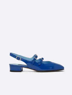 Blue Upcycled Patent Leather Slingback Mary Janes-Carel Online