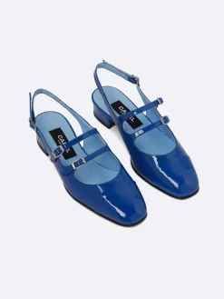 Blue Upcycled Patent Leather Slingback Mary Janes-Carel Online