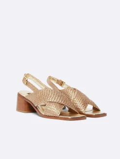 Bronze Platinum Woven Leather Sandals-Carel New