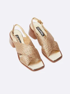 Bronze Platinum Woven Leather Sandals-Carel New