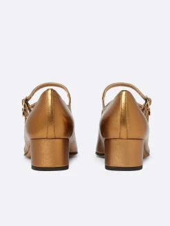 Bronze Upcycled Leather Mary Janes Pumps-Carel Fashion