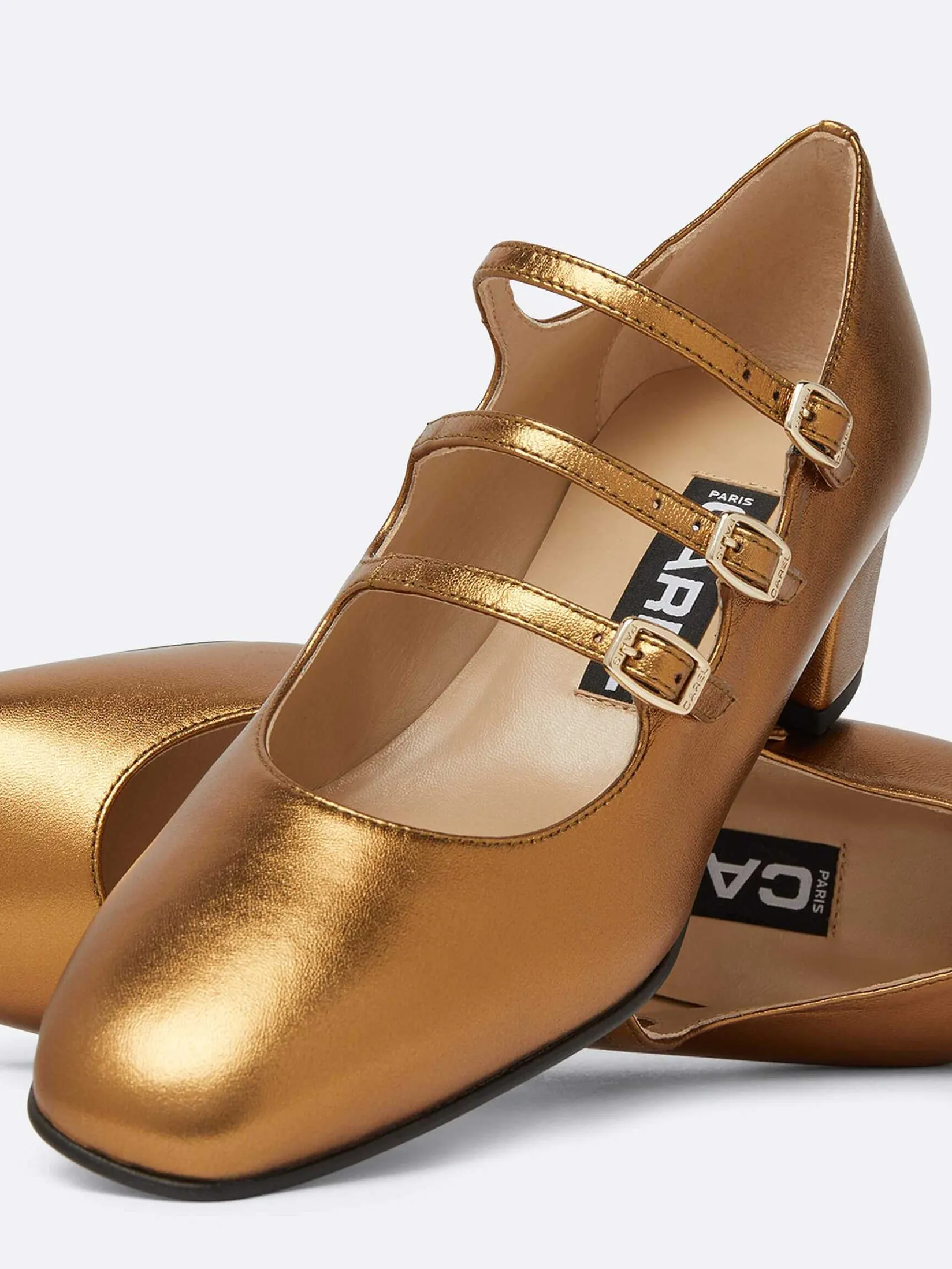 Bronze Upcycled Leather Mary Janes Pumps-Carel Fashion