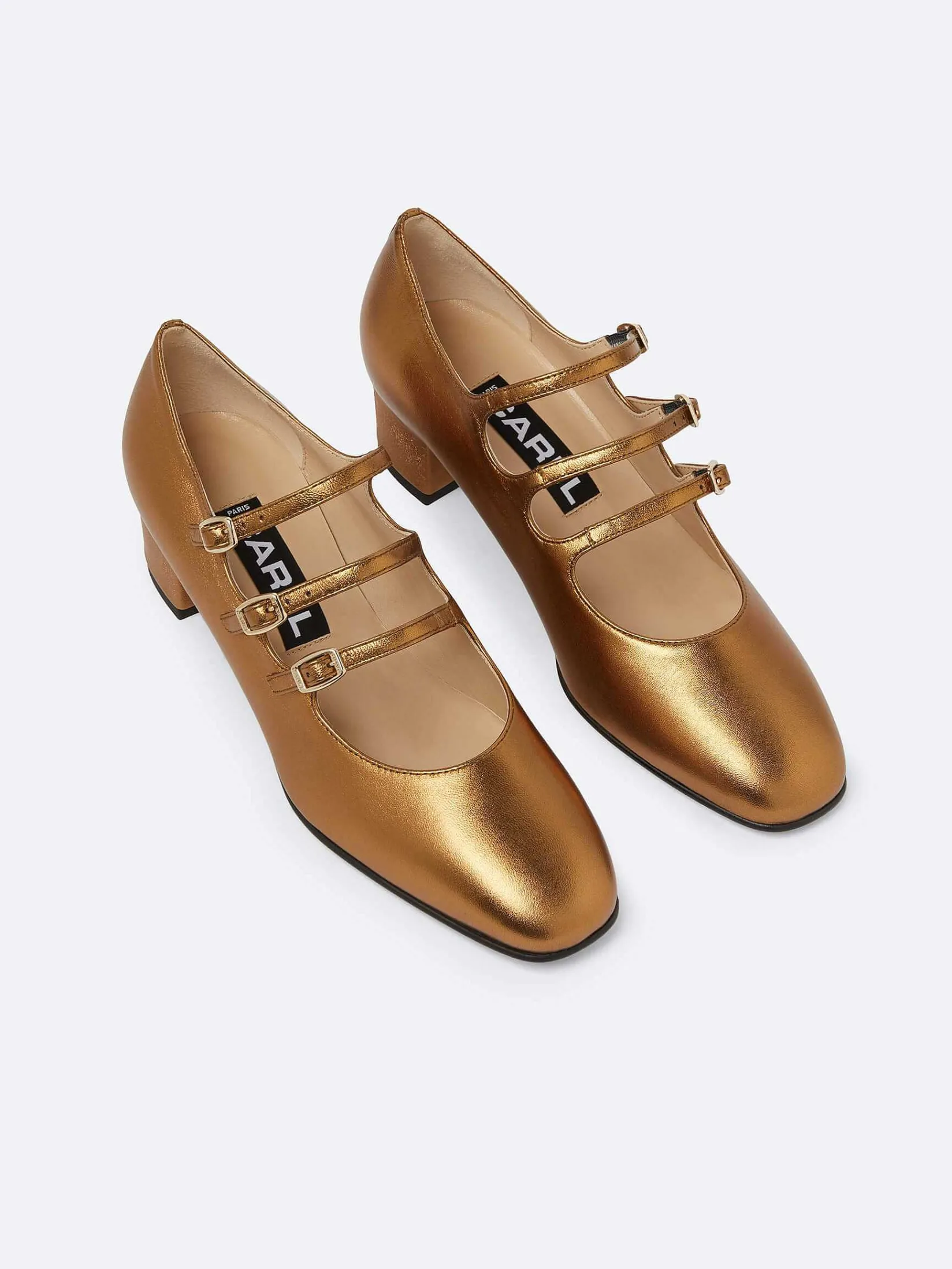 Bronze Upcycled Leather Mary Janes Pumps-Carel Fashion