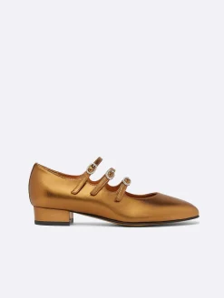 Bronze Upcycled Leather Mary Janes Ballet Flats-Carel Shop
