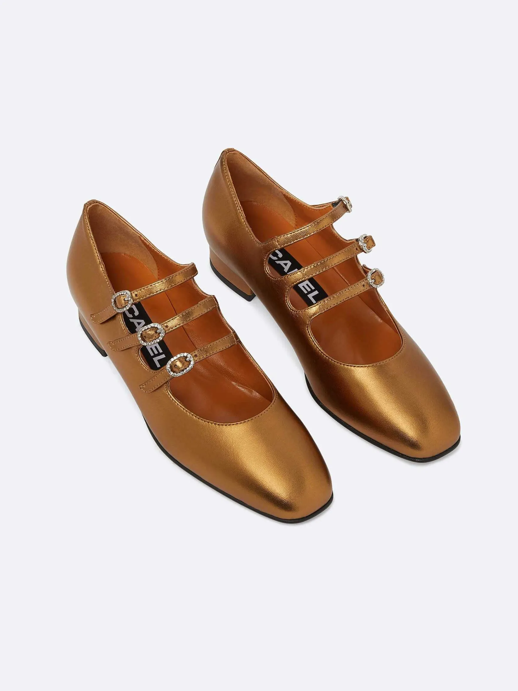 Bronze Upcycled Leather Mary Janes Ballet Flats-Carel Shop