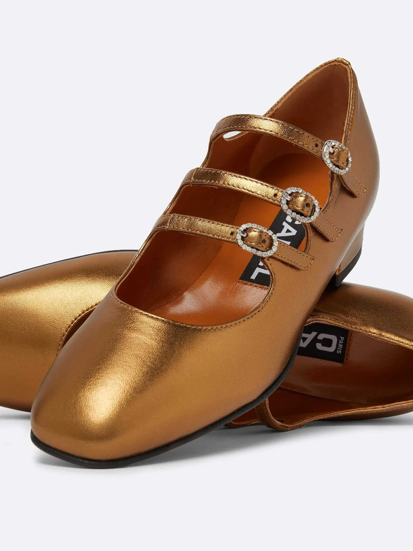Bronze Upcycled Leather Mary Janes Ballet Flats-Carel Shop
