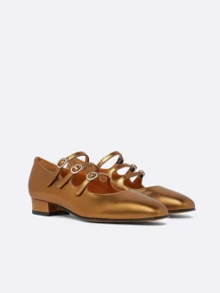 Bronze Upcycled Leather Mary Janes Ballet Flats-Carel Shop