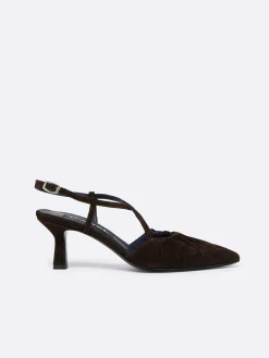 Brown Chocolate Suede Leather Slingback Pumps-Carel Cheap