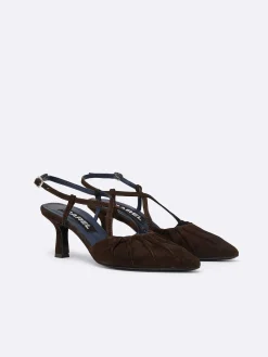 Brown Chocolate Suede Leather Slingback Pumps-Carel Cheap