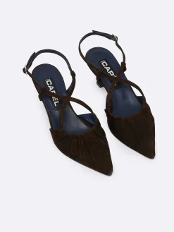 Brown Chocolate Suede Leather Slingback Pumps-Carel Cheap