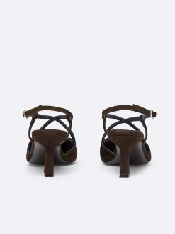 Brown Chocolate Suede Leather Slingback Pumps-Carel Cheap