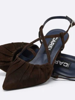 Brown Chocolate Suede Leather Slingback Pumps-Carel Cheap