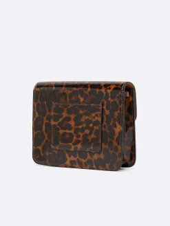 Brown Patent Leather Bag With Leopard Print-Carel Shop