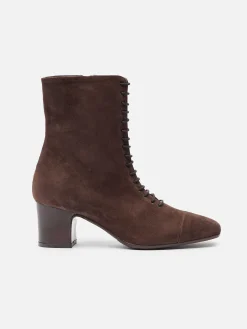 Brown Suede Leather Lace-Up Ankle Boots-Carel Online