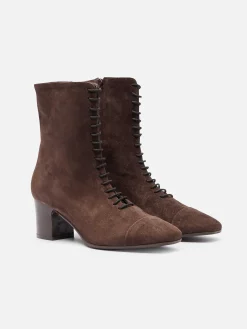 Brown Suede Leather Lace-Up Ankle Boots-Carel Online