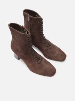 Brown Suede Leather Lace-Up Ankle Boots-Carel Online