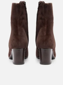 Brown Suede Leather Lace-Up Ankle Boots-Carel Online