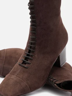 Brown Suede Leather Lace-Up Ankle Boots-Carel Online
