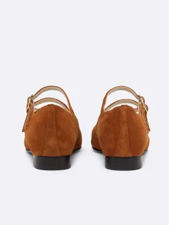 Brown Suede Leather Mary Janes Ballet Flats-Carel Discount