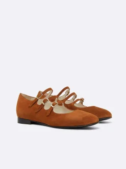 Brown Suede Leather Mary Janes Ballet Flats-Carel Discount