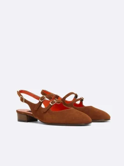 Brown Suede Upcycled Leather Slingback Mary Janes-Carel Discount
