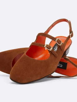 Brown Suede Upcycled Leather Slingback Mary Janes-Carel Discount