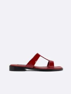 Burgundy Patent Leather Flat Mules-Carel Best