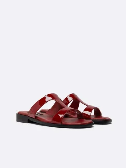 Burgundy Patent Leather Flat Mules-Carel Best