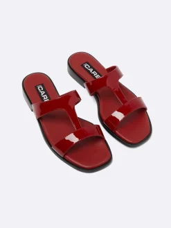 Burgundy Patent Leather Flat Mules-Carel Best