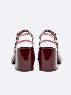 Burgundy Patent Leather Slingback Mary Janes-Carel Flash Sale